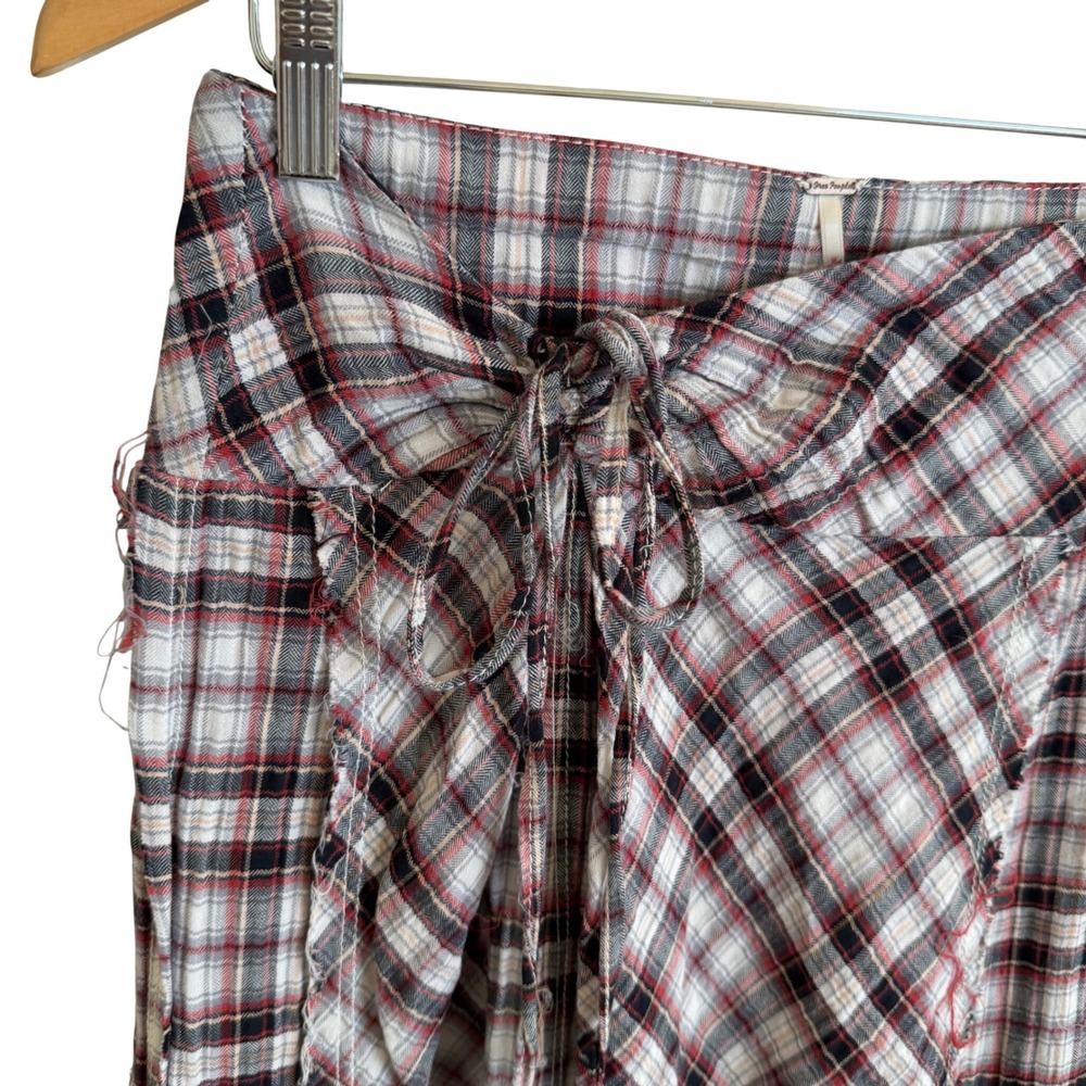 Free People Deep In Thought Plaid Frayed Maxi Skirt Tie Waist Boho Grunge Size 6 - Picture 4 of 12